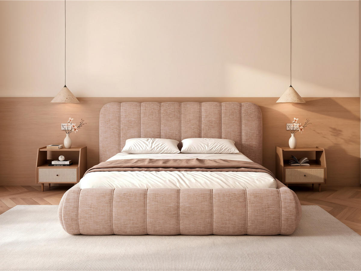 POLSTERBETT Gallo 160x200 cm Rosa Chenille – (Doppelbett mit Bettkasten, Lattenrost, voluminöses Kopfteil) - Rosa, Holz/Holzwerkstoff (160/200cm) - Ravio