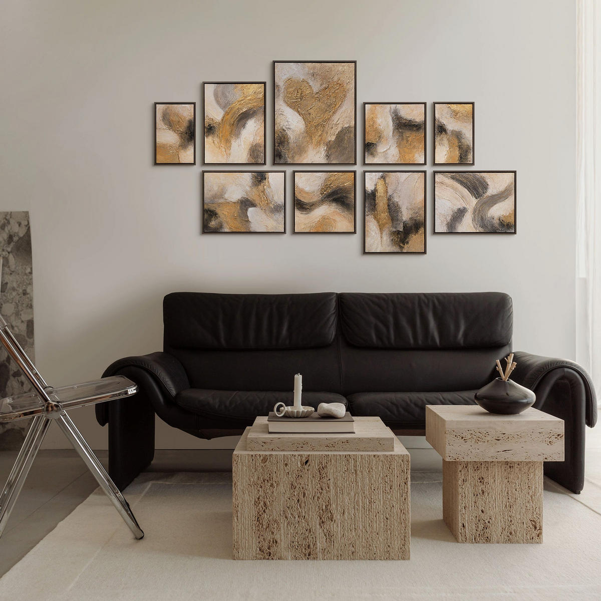 GEMÄLDE Blitz der Inspiration Schattenfugenrahmen Grau 9-teilig - Grau, Holz (160/90cm) - YS-art gallery