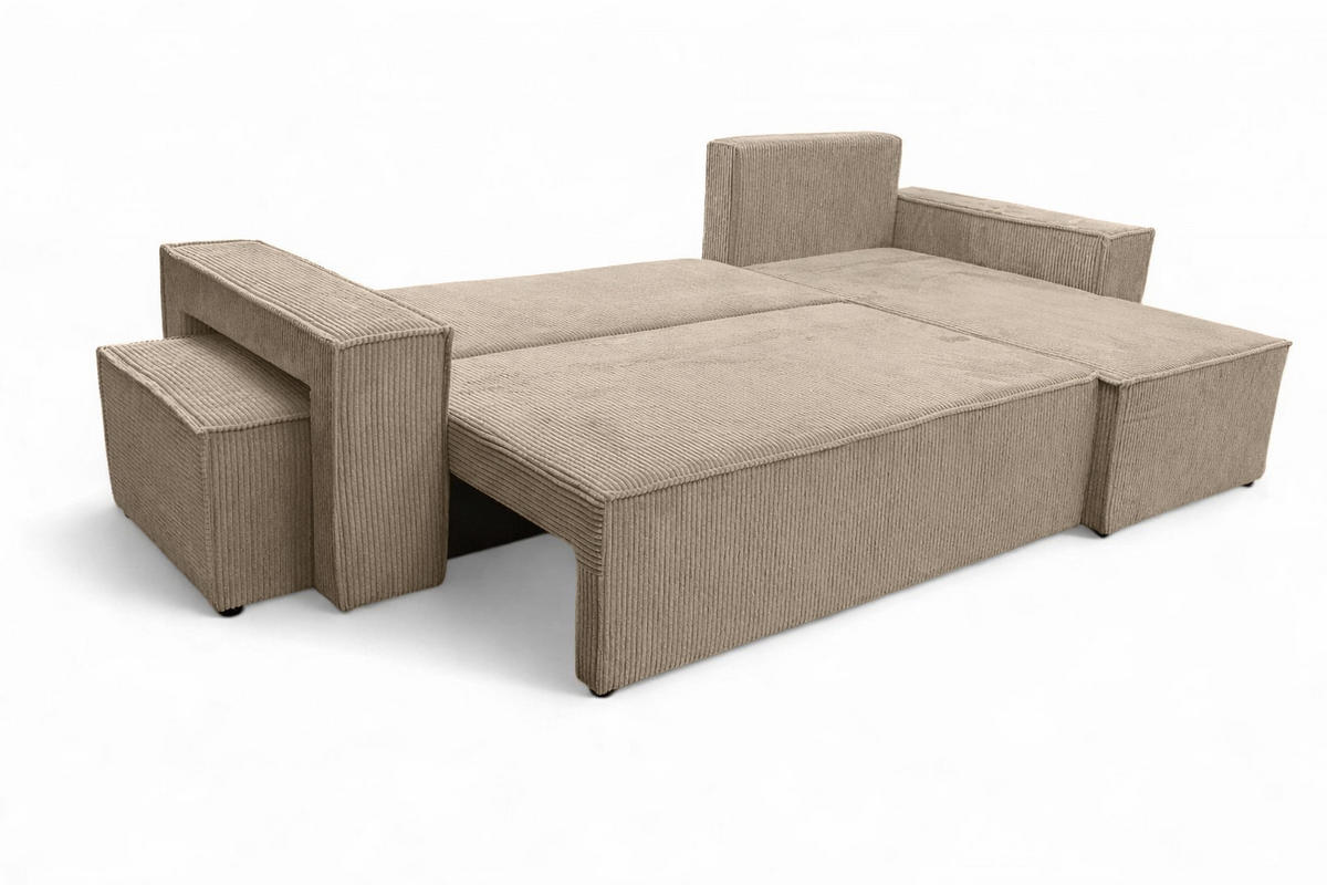ECKSOFA Mit Schlaffunktion Und Pouf, Cordstoff Poso, Dunkelbeige, Rechts, Best L Mit Pouf - Beige, Holz (244/145cm) - Kaiser Möbel