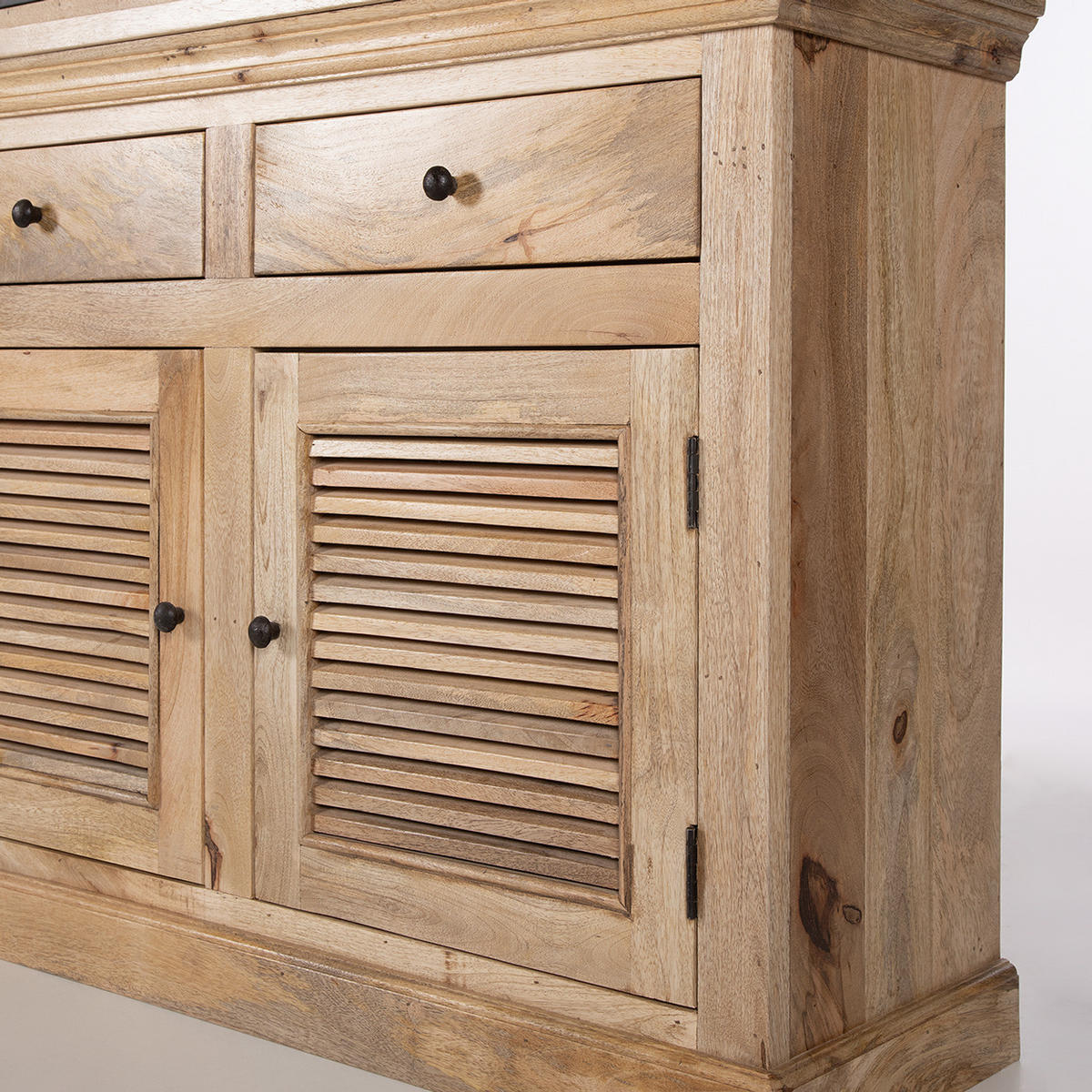 BUFFET - Mango massiv / Eisen - Schwarz/Naturfarben, Holzwerkstoff/Metall (120/200/40cm) - home24