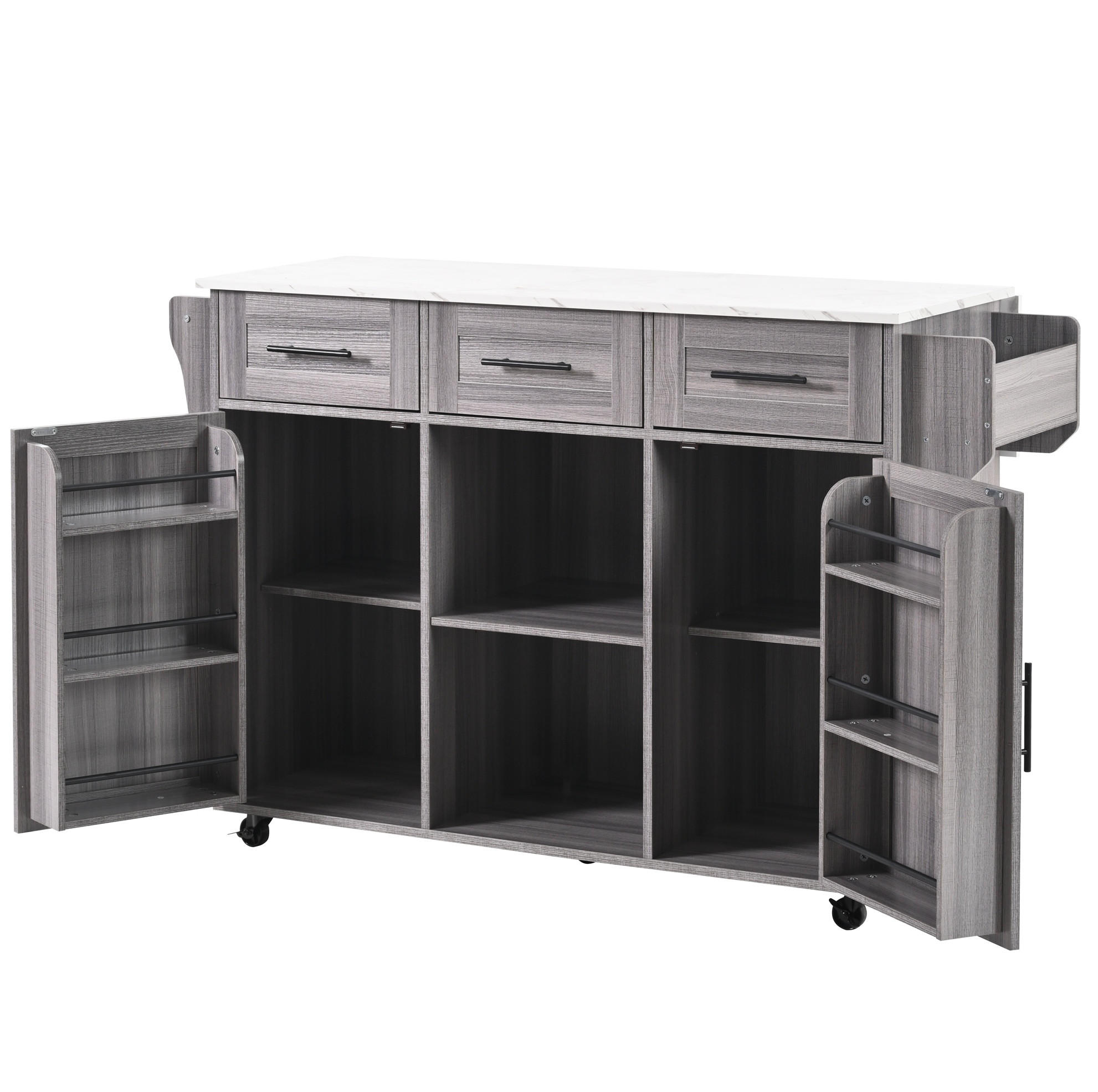 Redom KUCHYŇSKÝ ostrůvek 139/46(71)/91,5 cm s klopnou pracovní deskou, úložným prostorem a kolečky, Šedá