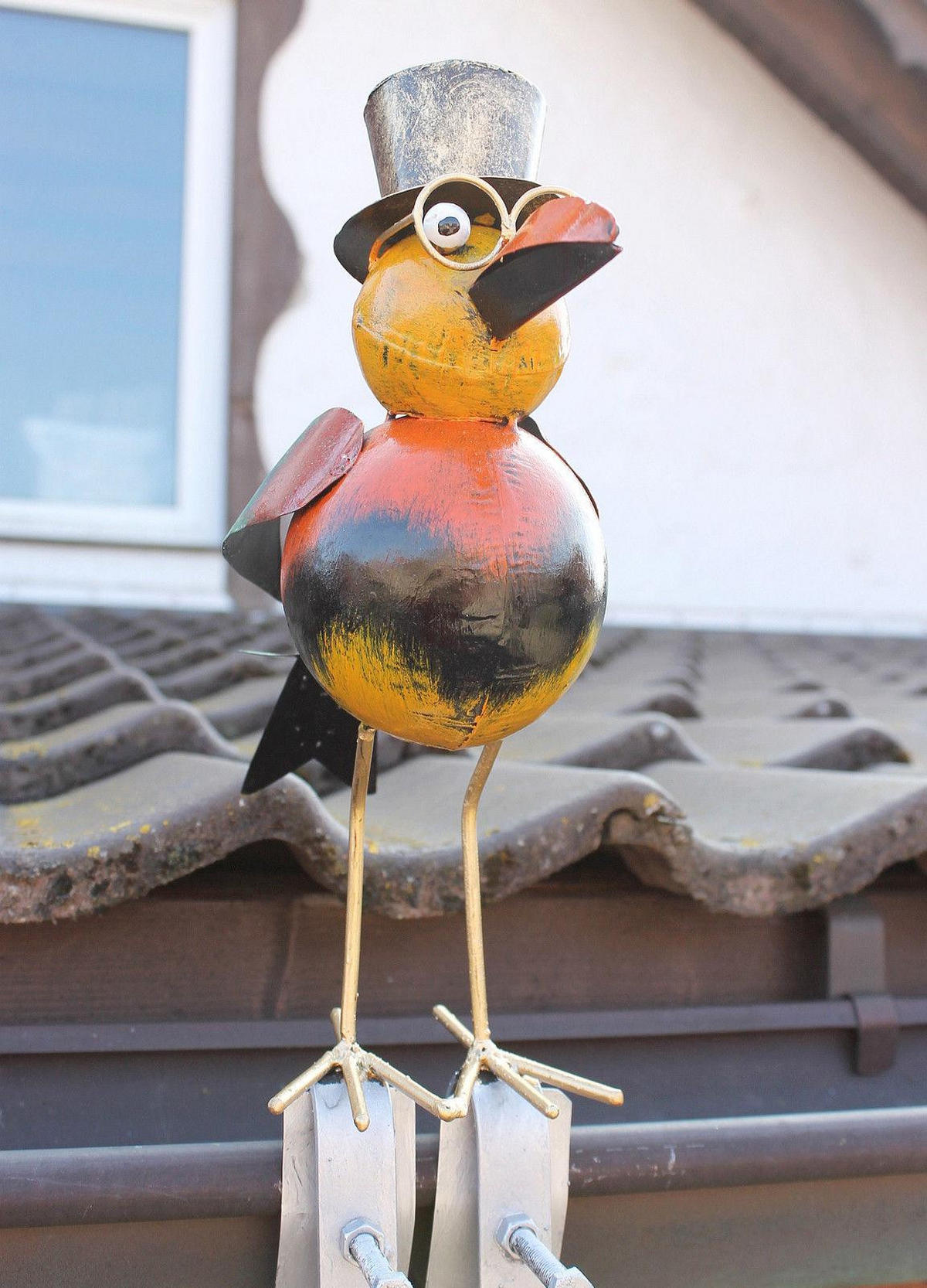 RABE für die Dachrinne 30cm Bunt Vogel aus Metall Dachschmuck Gartendeko - Multicolor, Metall (11.5/30/24cm) - DanDiBo