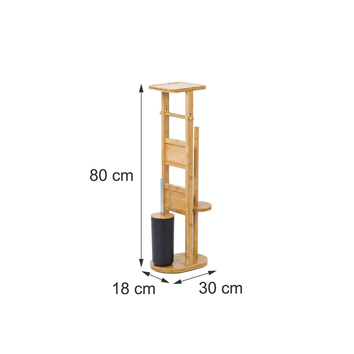 WC-SOUPRAVA přírodní bambus s poličkou 80 cm - světle hnědá, dřevo/kompozitní dřevo (30/80/18cm) - Relaxdays