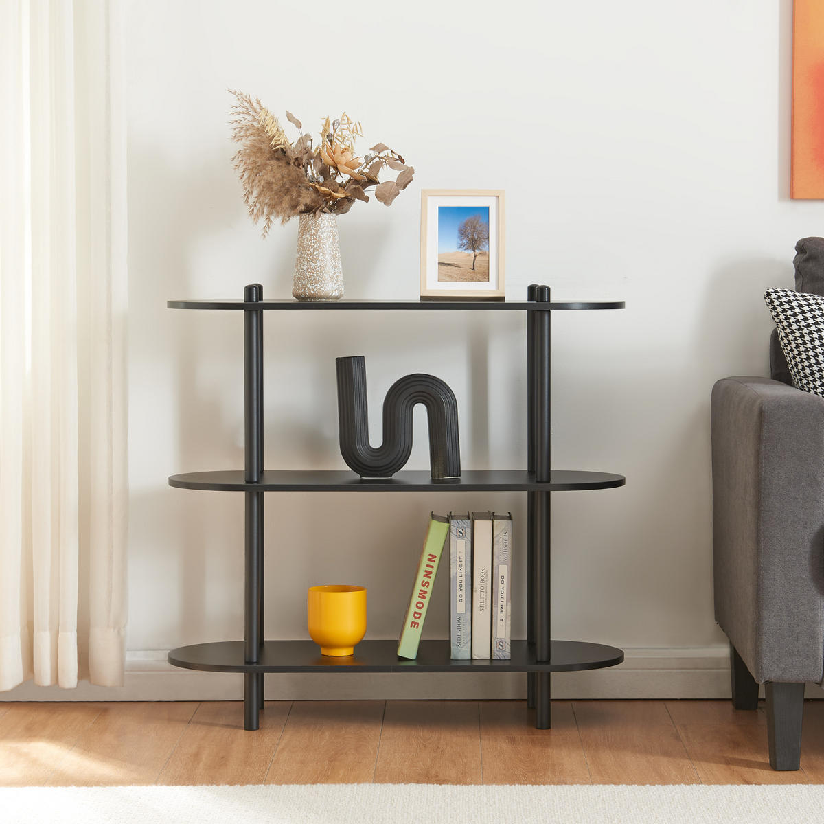 BÜCHERREGAL Øvre - Schwarz, Holzwerkstoff/Metall (80/76.5/30cm) - [en.casa]