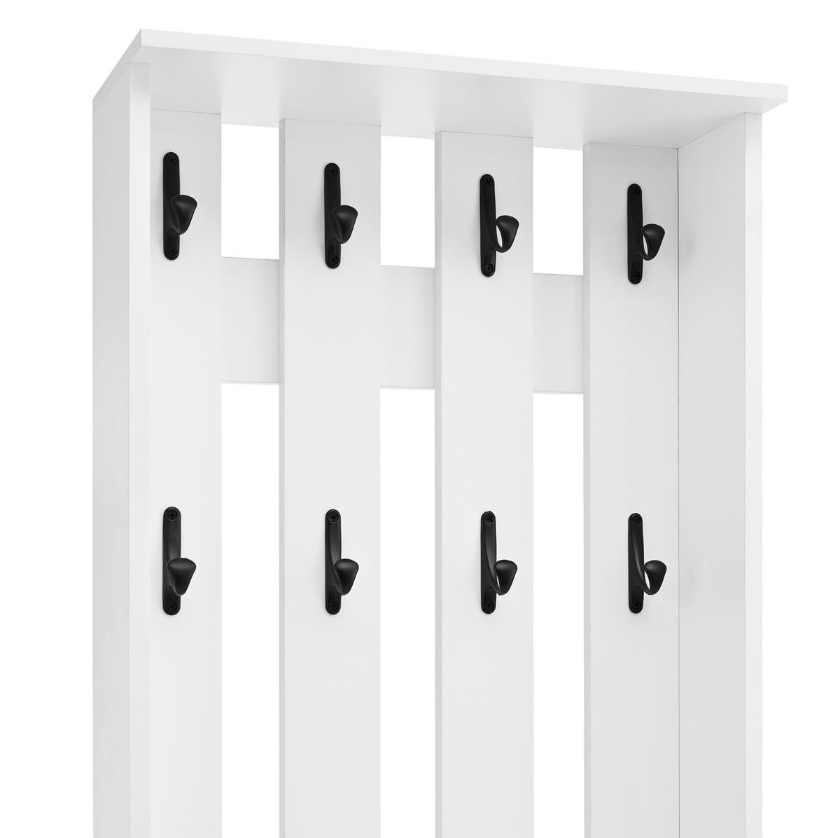 SCHUHBANK Weiß 50/36/190 cm mit 2 Türen, 8 Haken und Sitzfläche - Weiß, Holzwerkstoff (50/190/36cm) - BEAOK