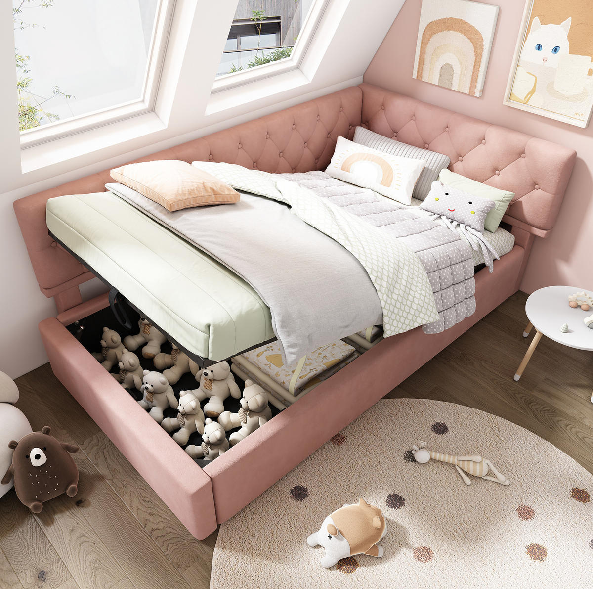 ČALÚNENÁ posteľ 90/190 cm ružová so skrytým úložným priestorom zo zamatu - ružová, textil (90/190cm) - OKWISH