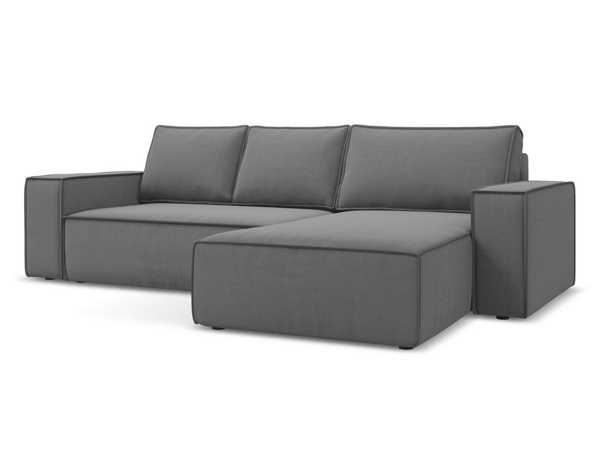 ECKSOFA mit Schlaffunktion Samt Stoff Grau - Schwarz/Grau, Kunststoff/Textil (290/185cm) - Makamii
