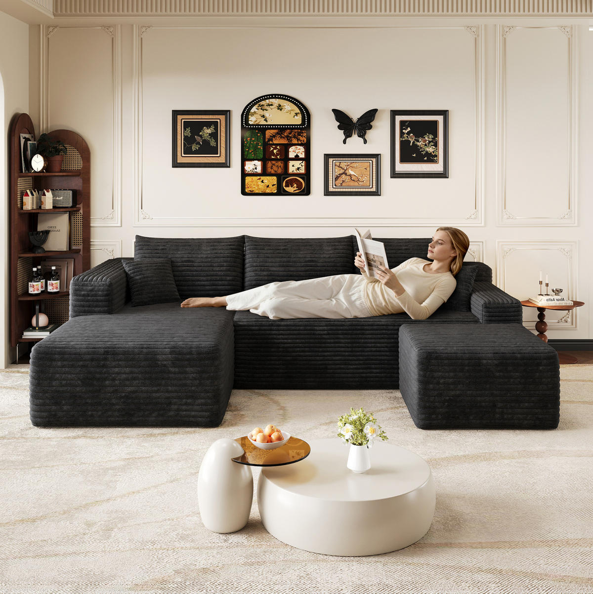 ECKSOFA 241/151/58 cm schwarz aus Stoff ohne Montage - Schwarz, Textil (151/241cm) - OKWISH