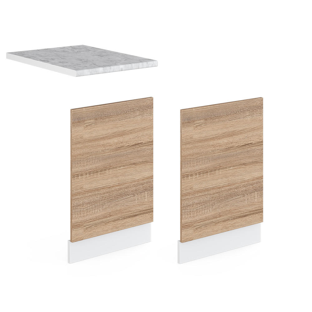 FRONTBLENDE R-Line Sonoma 45 cm, AP Marmor - Weiß/Sonoma Eiche, Holzwerkstoff (45/57.2/1.6cm) - Vicco