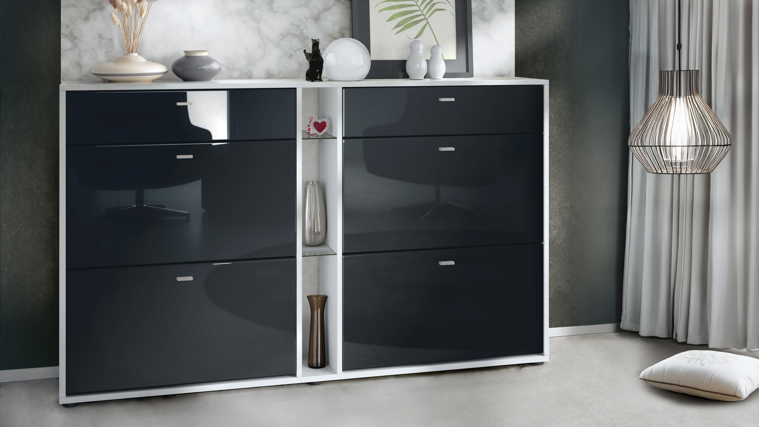SCHUHSCHRANK Today Fronten in Schwarz Hochglanz - Schwarz Hochglanz, Holzwerkstoff (155.5/95/28cm) - Vladon