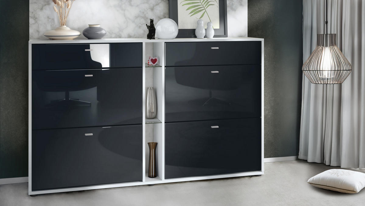 SCHUHSCHRANK Today Fronten in Schwarz Hochglanz - Schwarz Hochglanz, Holzwerkstoff (155.5/95/28cm) - Vladon