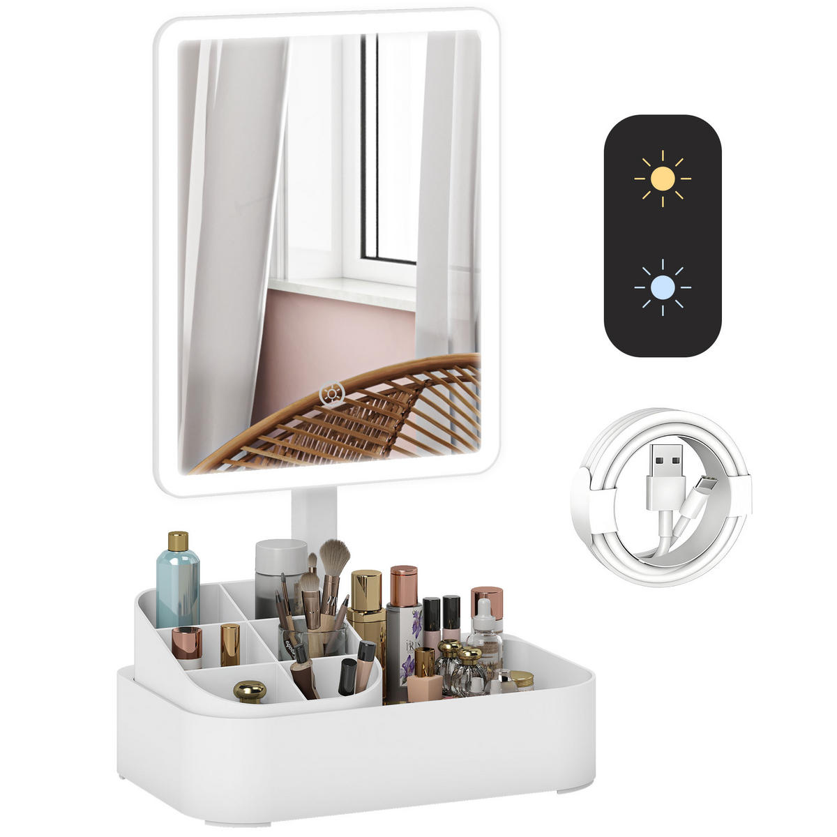 SCHMINKSPIEGEL DE-09874 180° drehbar, LED, 2 Beleuchtungsmodi Weiß - Weiß, Kunststoff (13.8/22/38cm) - ComfortXL