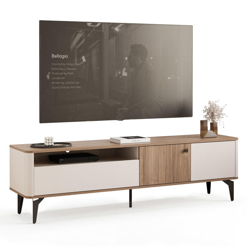 TV-LOWBOARD BELLAGIO stehend, 180 cm Kaschmir/Nussbaum - Kaschmir/Schwarz, Holzwerkstoff/Metall (180/51/40cm) - Idohome