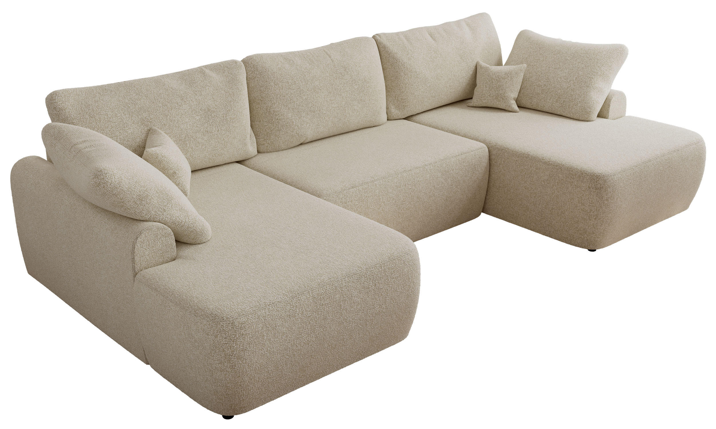 WOHNLANDSCHAFT CUBO U Creme Struktur - Creme/Schwarz, Kunststoff/Textil (370/100/187cm) - MKS