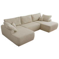 WOHNLANDSCHAFT CUBO U Creme Struktur - Creme/Schwarz, Kunststoff/Textil (370/100/187cm) - MKS