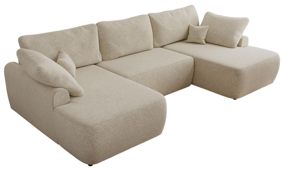 WOHNLANDSCHAFT CUBO U Creme Struktur - Creme/Schwarz, Kunststoff/Textil (370/100/187cm) - MKS