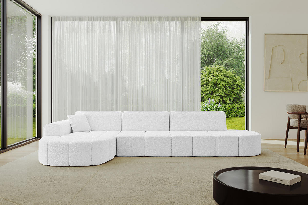 ECKSOFA Ottomane Links LIVO-L2 - 337x173x79,5 cm Weiß - Weiß, Holzwerkstoff/Textil (337/173cm) - ALTDECOR