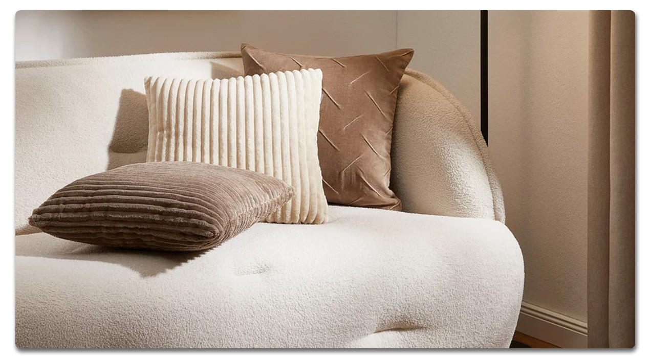 Beiges Sofa mit Kissen in Beige und Brauntönen