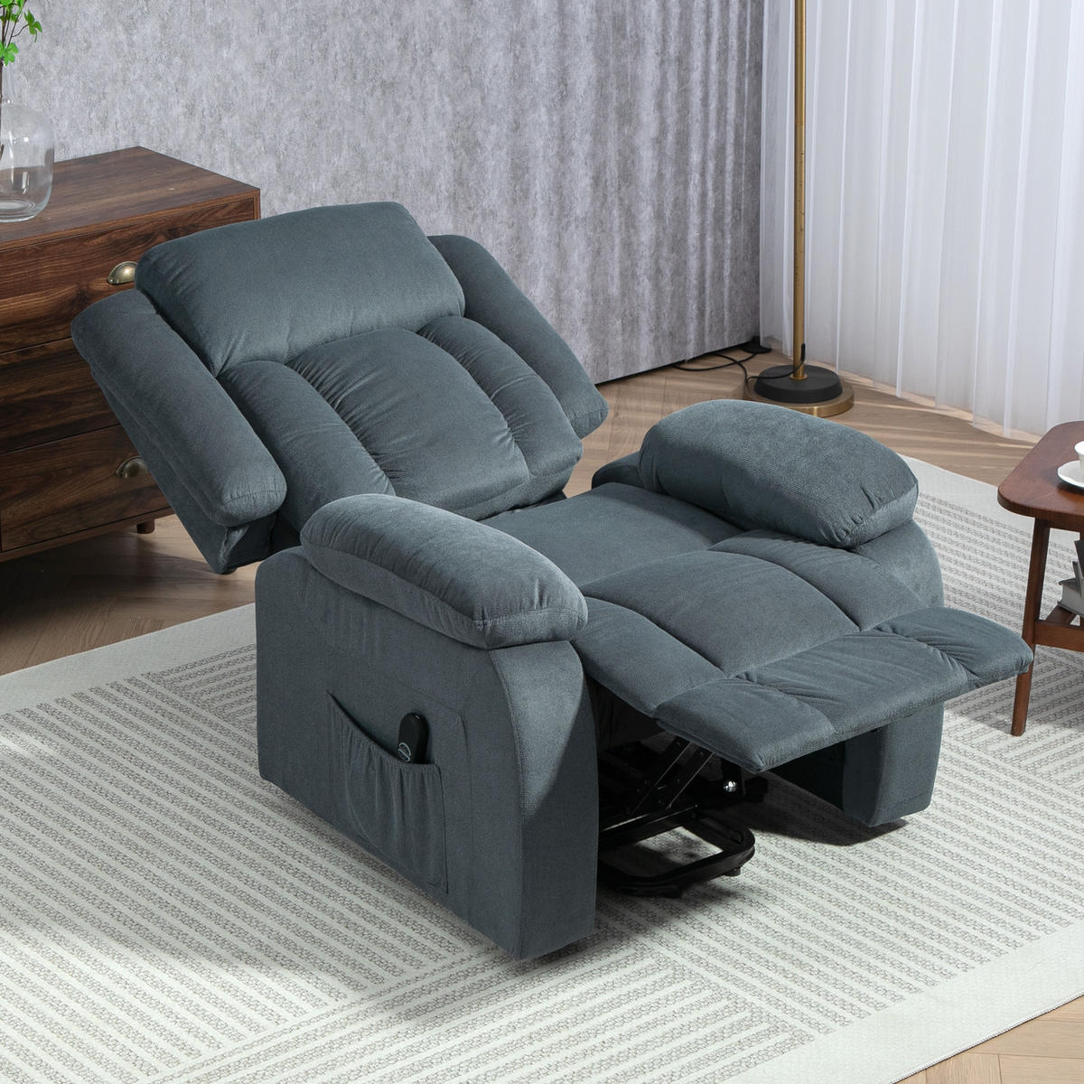 RELAXSESSEL mit Aufstehhilfe Elektrisch Fernsehsessel mit Liegefunktion Samt - Grau, Kunststoff (92/105/94cm) - HOMCOM