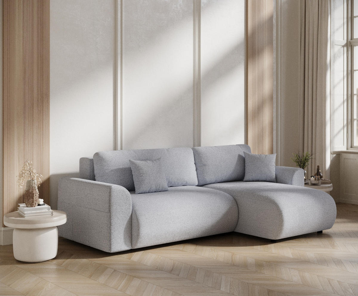 ECKSOFA MIT SCHLAFFUNKTION Bodega Hellgrau Webstoff - Hellgrau/Schwarz, Holz/Holzwerkstoff (235/138cm) - Maison de Reve