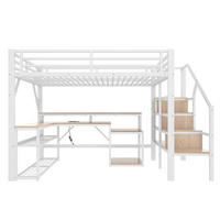 HOCHBETT 140x200cm Weiß Metall LED-Licht Schreibtisch USB - Weiß, Metall (140/200cm) - FLIEKS