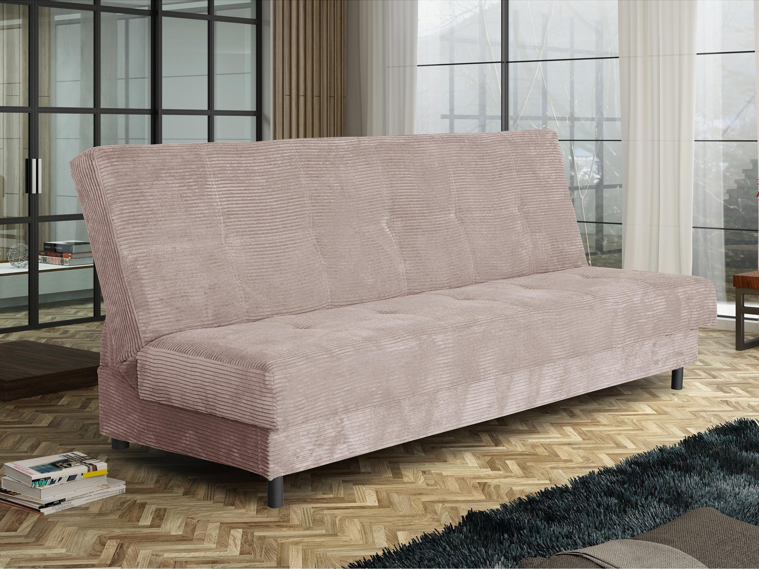 SCHLAFSOFA Enduro XIV Cord - Schwarz/Rosa, Holz/Kunststoff (195/90/85cm) - MIRJAN24