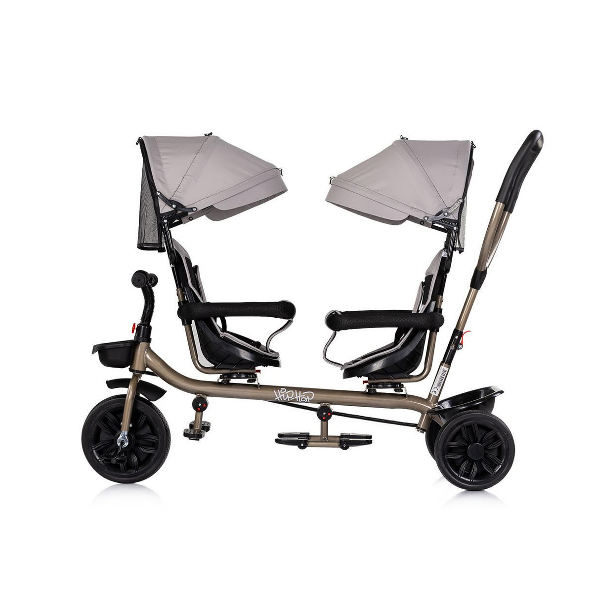 ZWILLINGSDREIRAD Hip Hop hellbraun zwei Kinder, bis 40 kg, Sitze 360° drehbar - Braun, Metall (131/49/95cm) - Chipolino