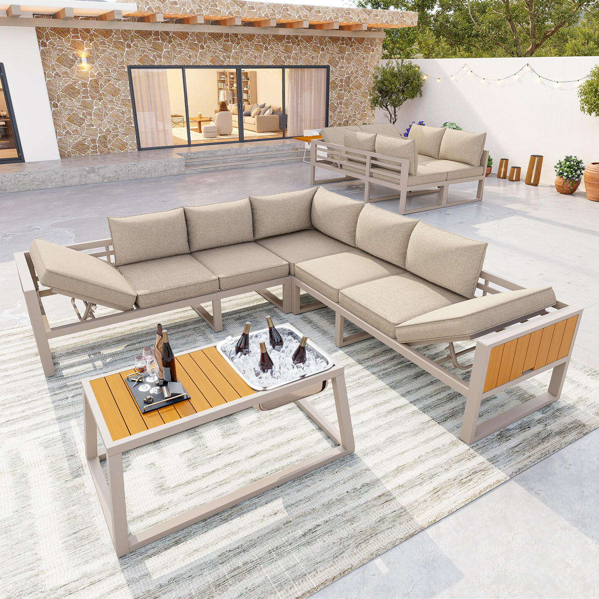MODULARES OUTDOOR-SOFA-SET Grau/Beige - Beige, Metall - ComfortXL