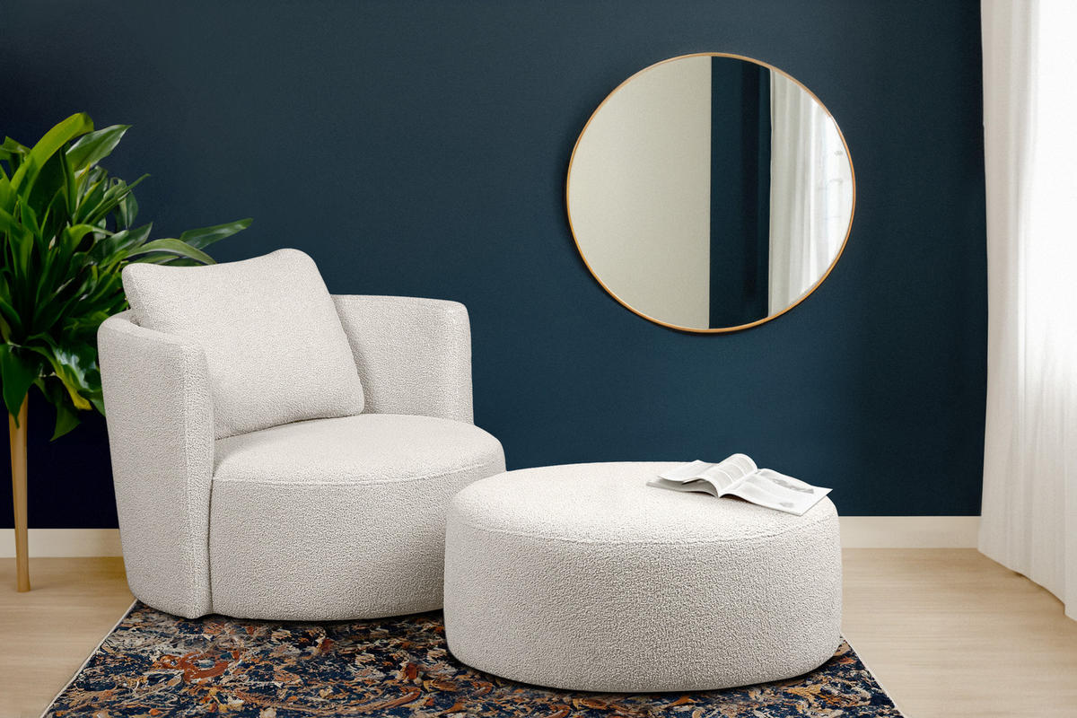 SITZHOCKER RAGGI mit 360° Drehfunktion, Weiß - Weiß, Textil (80/36/80cm) - KONSIMO®