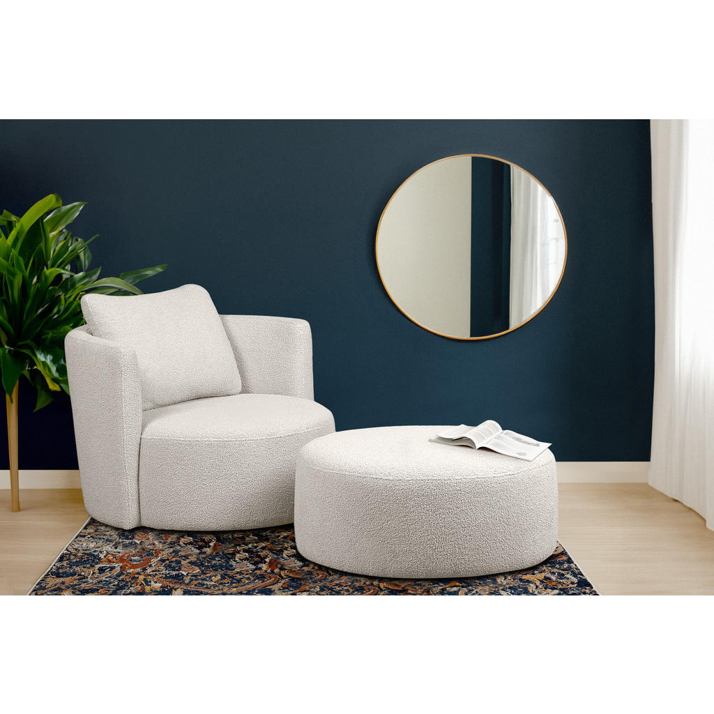 Thumbnail - Konsimo® Sitzhocker, Weiß, Textil, Rund, 80x36x80 cm, Hergestellt in Europa, Wohnzimmer, Hocker, Poufs