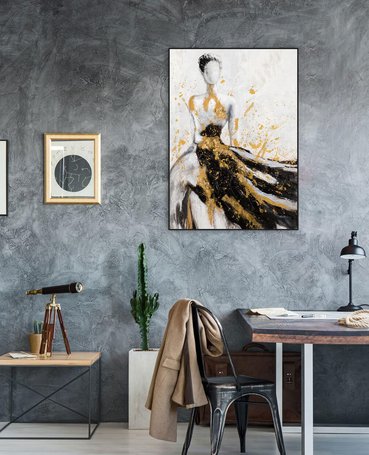 ACRYLBILD HANDGEMALT 70/100 cm - Gelb/Schwarz, Holz/Textil (1.9/100cm) - KUNSTLOFT