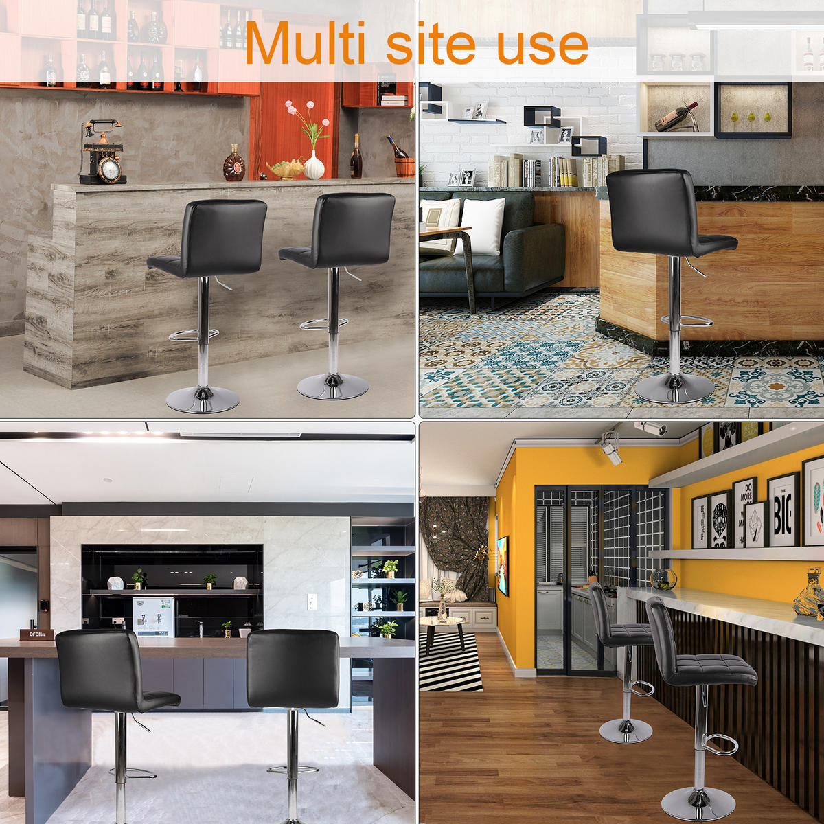 BARHOCKER Schwarz hoch ohne Armlehnen 2er Set - Schwarz, Metall (45/46/55cm) - Rattrix