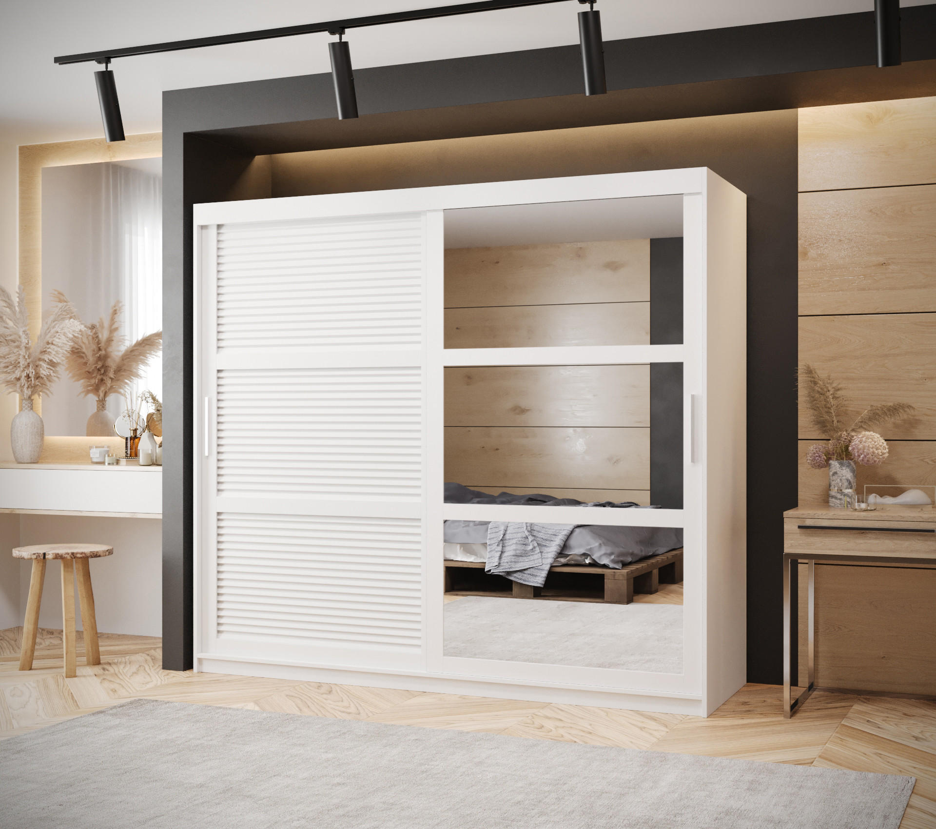 SCHWEBETÜRENSCHRANK 200/200/62 2-türig - Silberfarben/Weiß, Holz/Kunststoff (200/200/62cm) - MÖBEL KRYSPOL