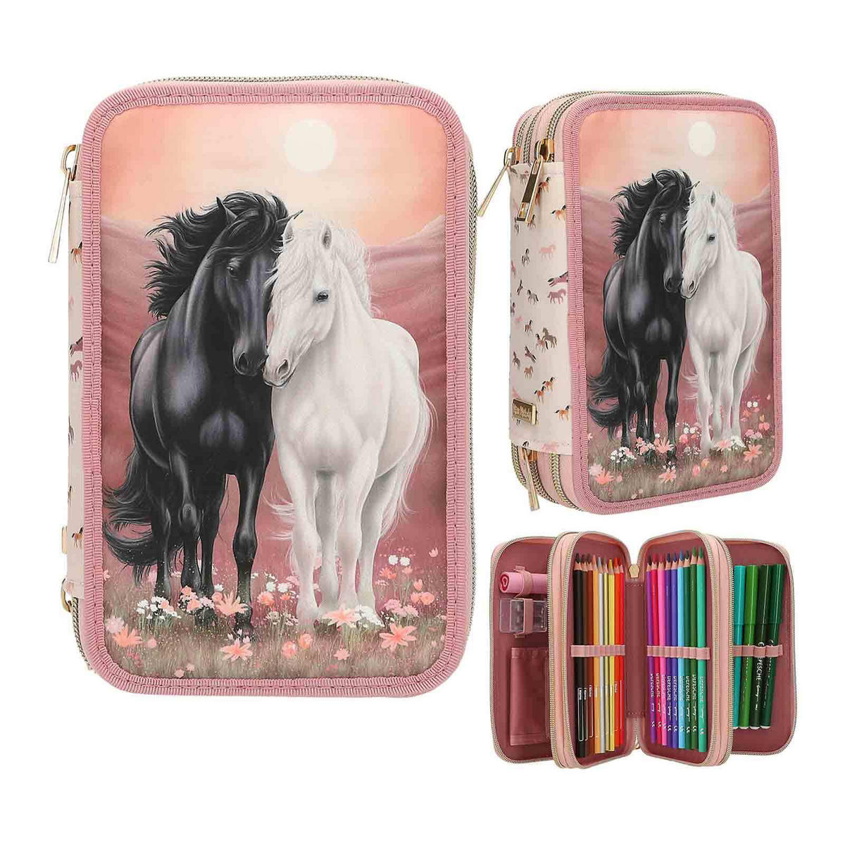 3-FACH FEDERTASCHE BLOSSOM PONY INKL. STIFTE Miss Melody rosa 7,5 x 13 x 20 cm - Rosa, Kunststoff (13/20/7.5cm) - Depesche Germany