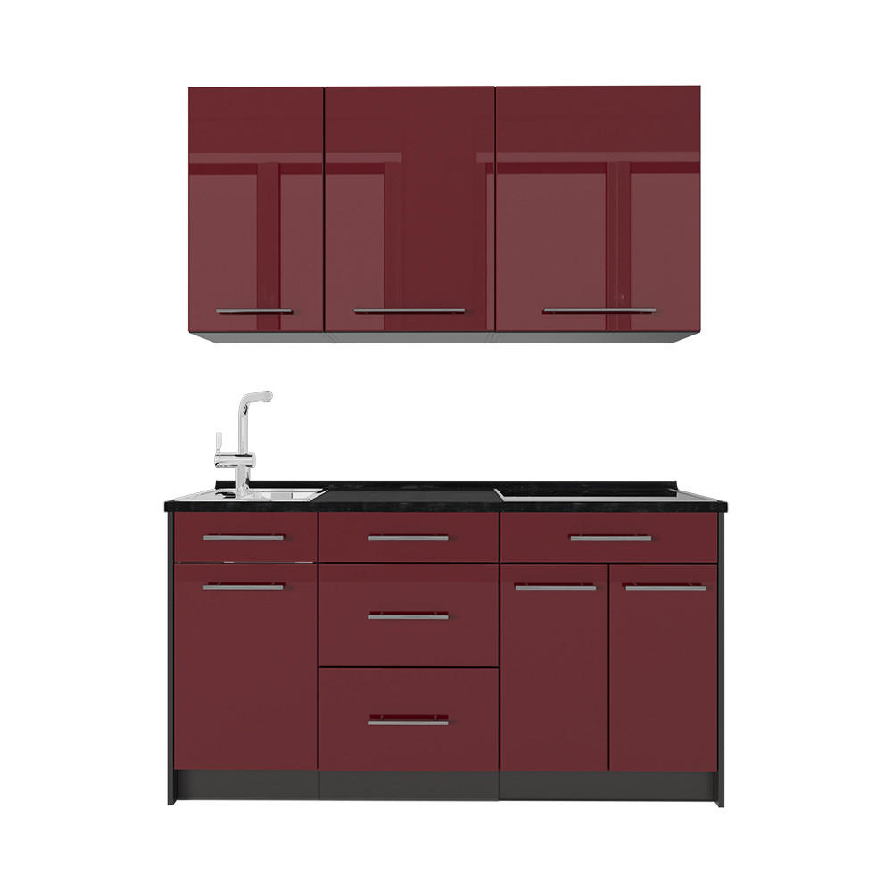 SINGLEKÜCHE Fame-Line, Bordeaux Hochglanz/Anthrazit, 150 cm, AP Anthrazit - Bordeaux/Anthrazit, Holzwerkstoff (150/82/60cm) - Vicco