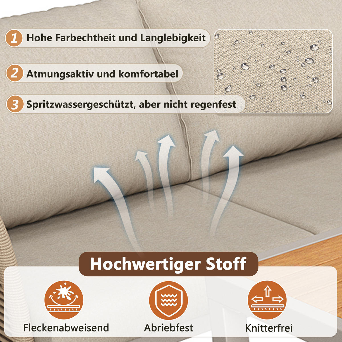 GARTENSET L-Form 7 Personen Grau/Beige Mit Holztisch - Beige, Metall - FLIEKS