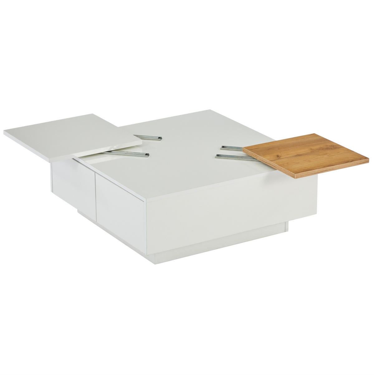 COUCHTISCH 75/75/33,5 cm in Weiß Hochglanz mit 4 Schubladen und verschiebbaren Platten - Weiß, Holzwerkstoff (75/75/33.5cm) - Flora Grace