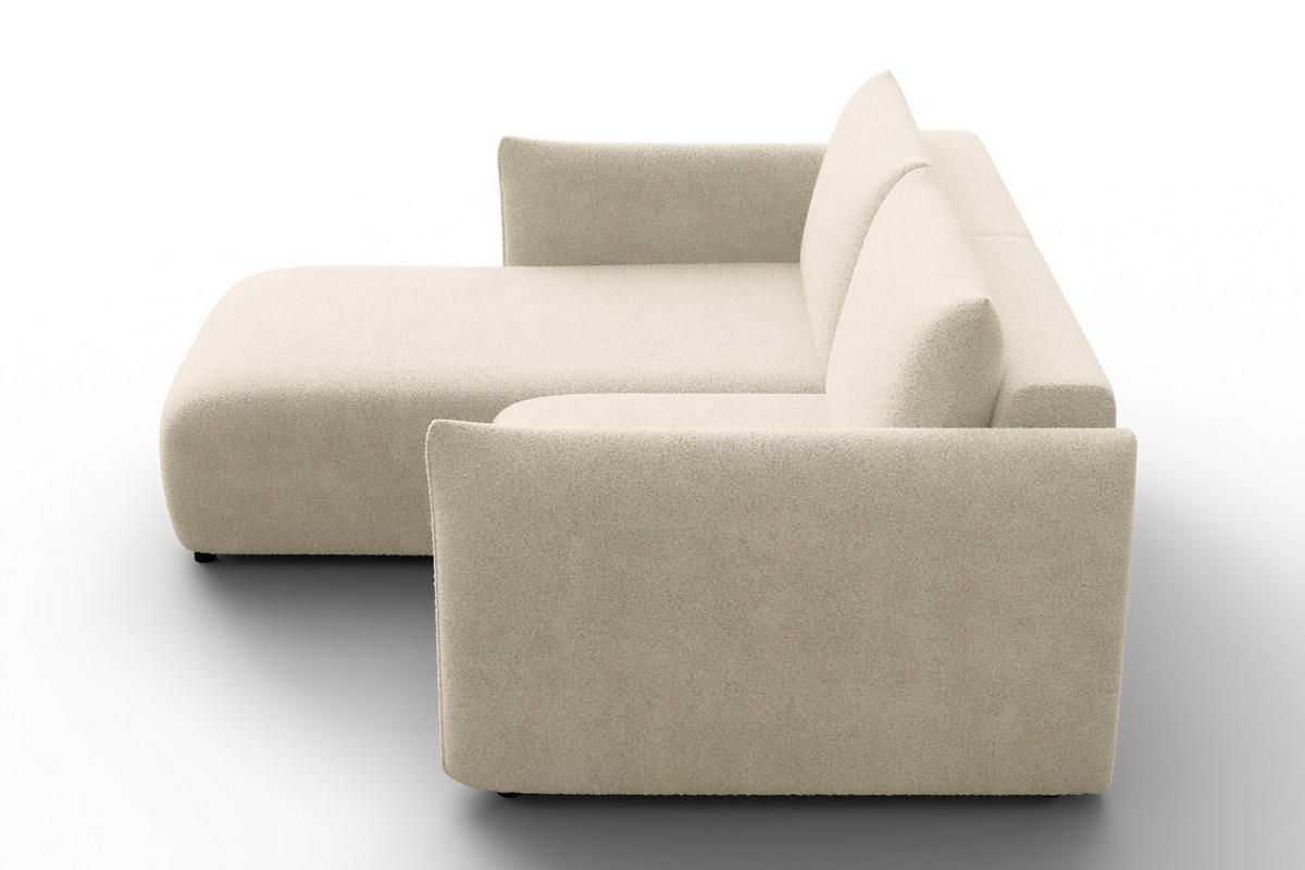 ECKSOFA TAUER 3-Sitzer LINKS, Bouclé-Stoff ecru - Ecru/Schwarz, Holz/Textil (173/206cm) - Courtois Laville