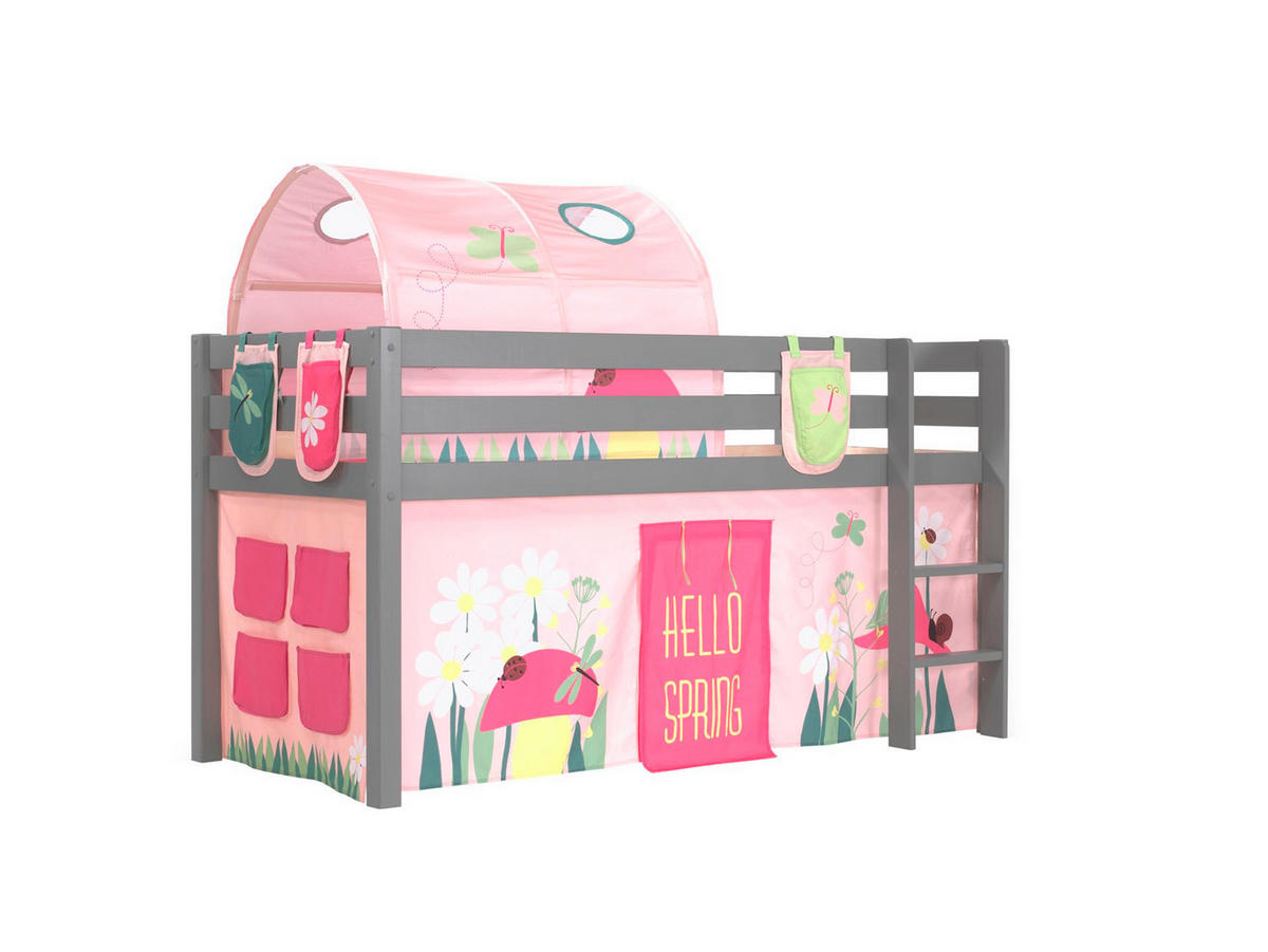 KINDERBETT Karolina 210x114x106 Massivholz Grau Textilset Spring 4 - Hellrosa/Grau, Holz (90/200cm) - 58aufmkessel