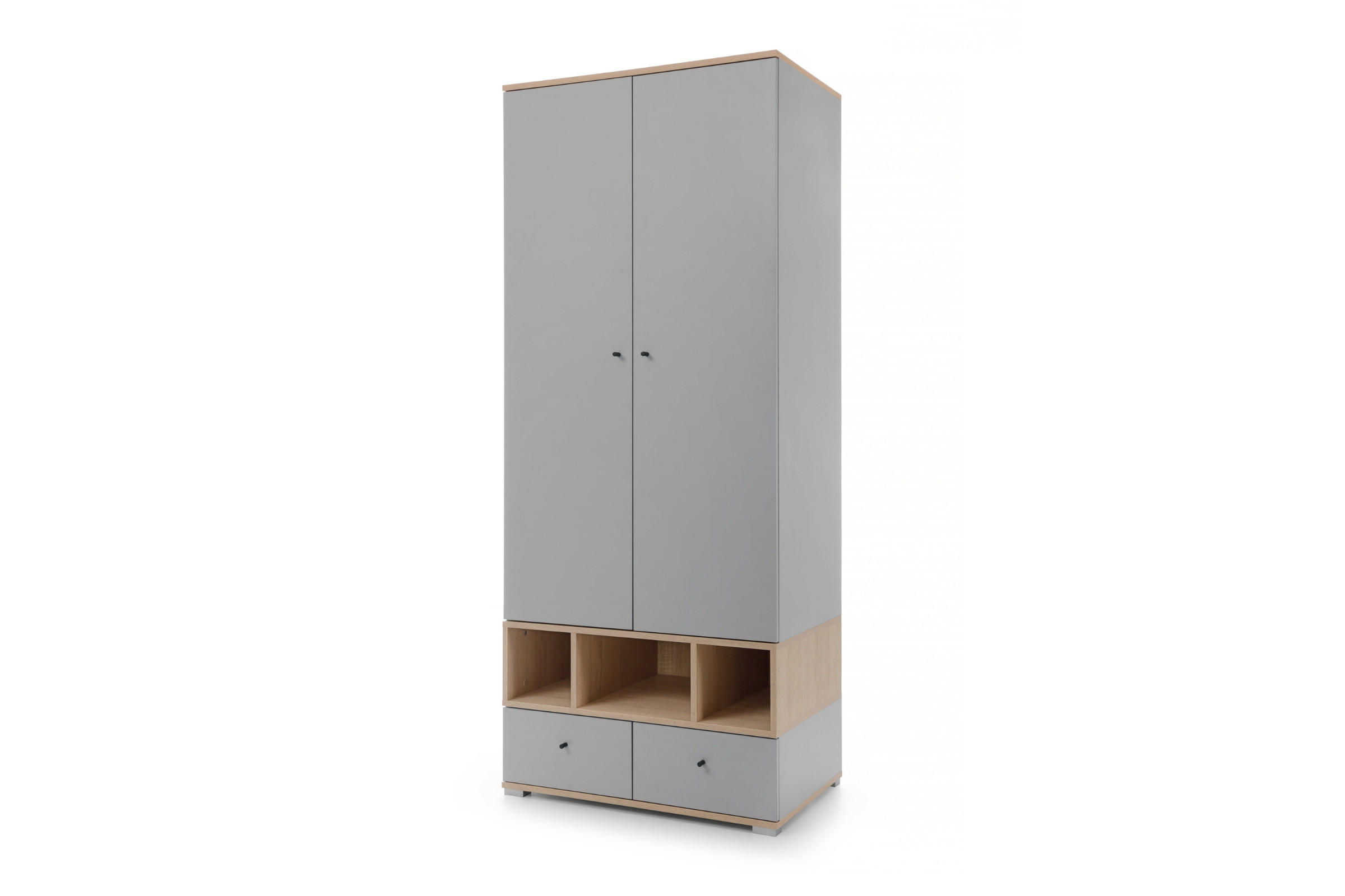 KINDERKLEIDERSCHRANK OLAF 01 80/50/195 in Platin Grau / Biskuit Eiche - Eichefarben/Grau, Holzwerkstoff (80/195/50cm) - Deine Möbel 24