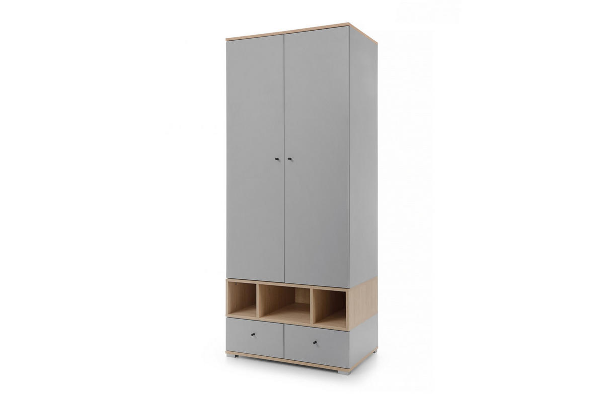 KINDERKLEIDERSCHRANK OLAF 01 80/50/195 in Platin Grau / Biskuit Eiche - Eichefarben/Grau, Holzwerkstoff (80/195/50cm) - Deine Möbel 24