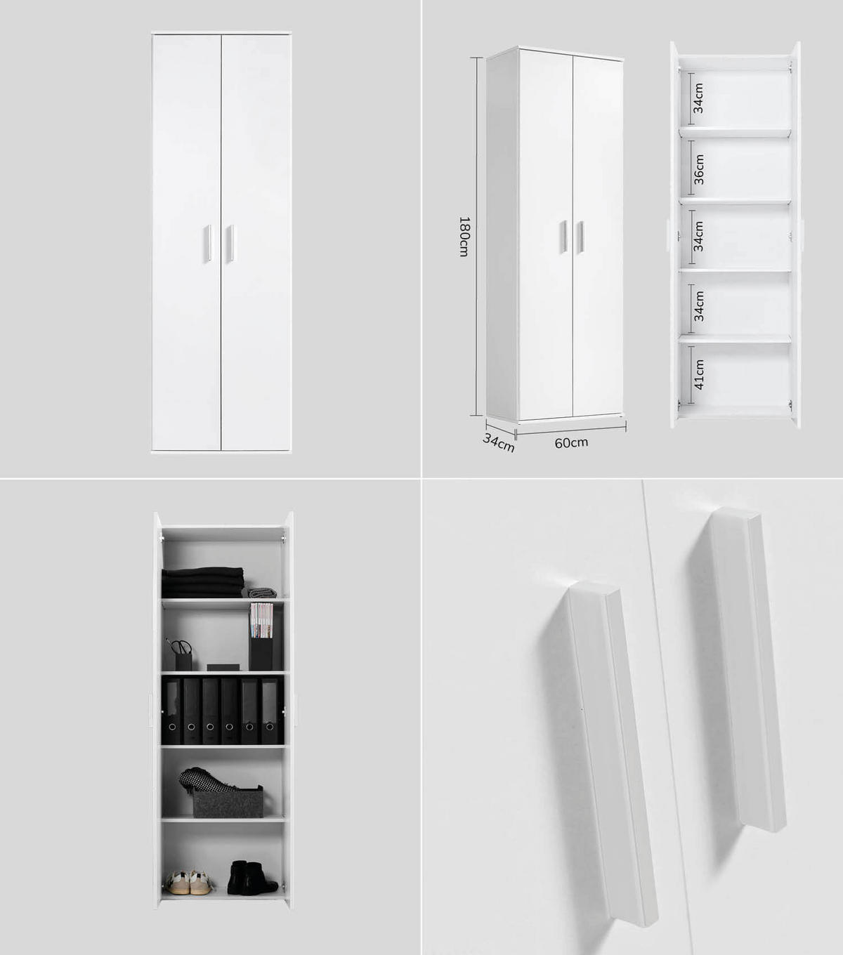 MEHRZWECKSCHRANK SET Der Allzweckwaffe - Silberfarben/Weiß, Holzwerkstoff (60/180/34cm) - Mokebo