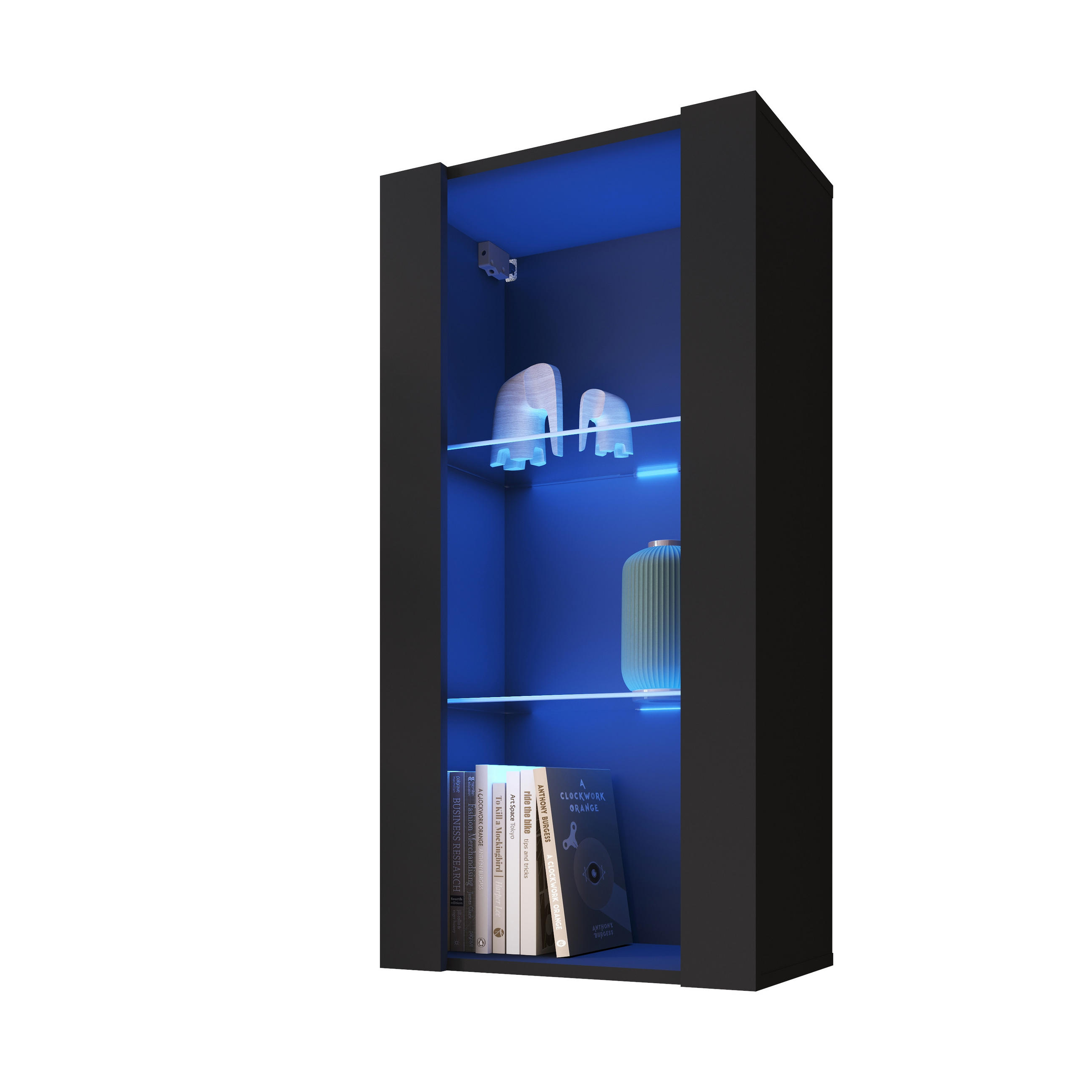 HÄNGEVITRINE TIVOLI Vertical 100, Schwarz, LED Blau - Schwarz, Glas/Holzwerkstoff (50/100/29.5cm) - Komodee