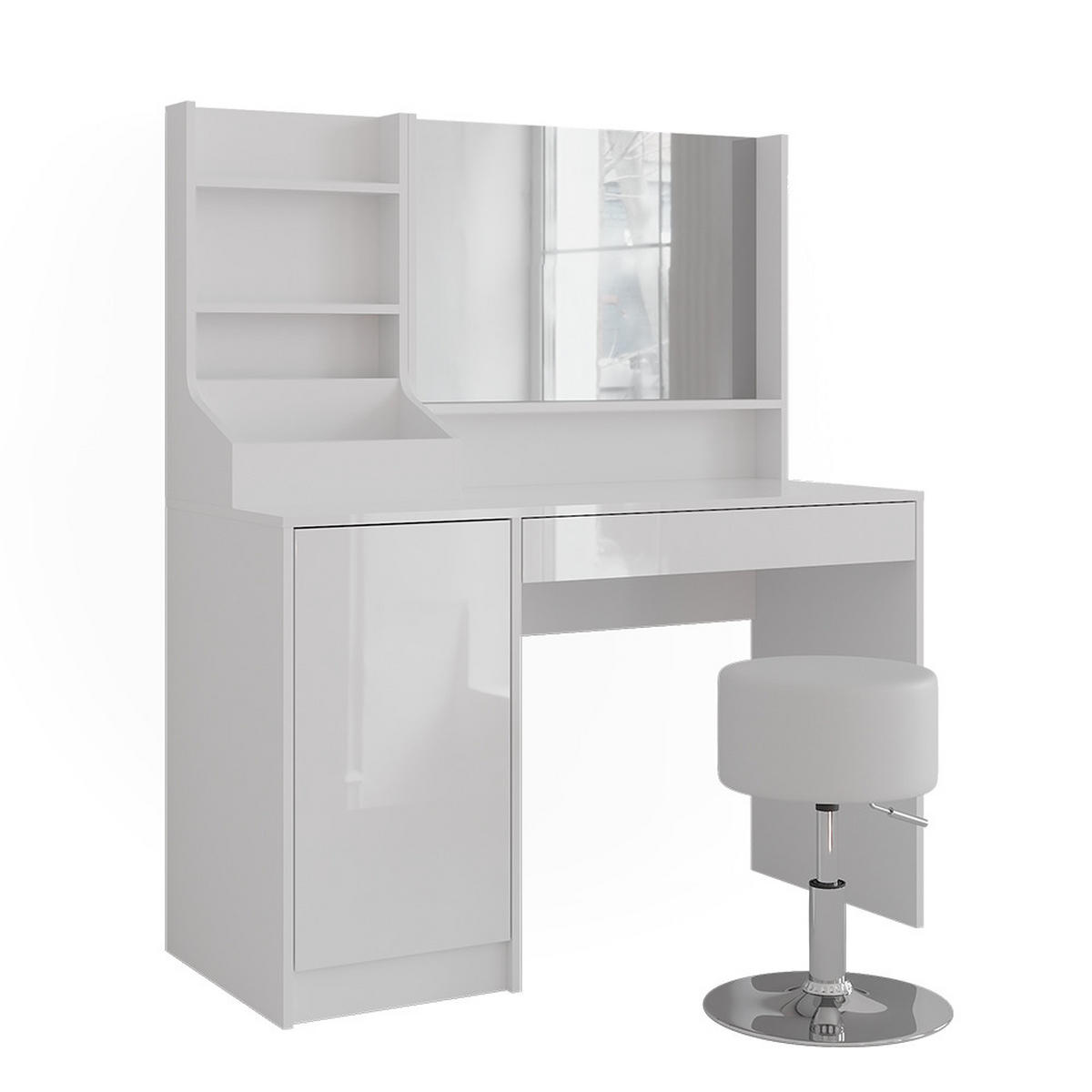 SCHMINKTISCH Sherry Weiß/Weiß Hochglanz 119.8 cm 4 Teile - Weiß Hochglanz, Holzwerkstoff (119.8/76/50.1cm) - Vicco