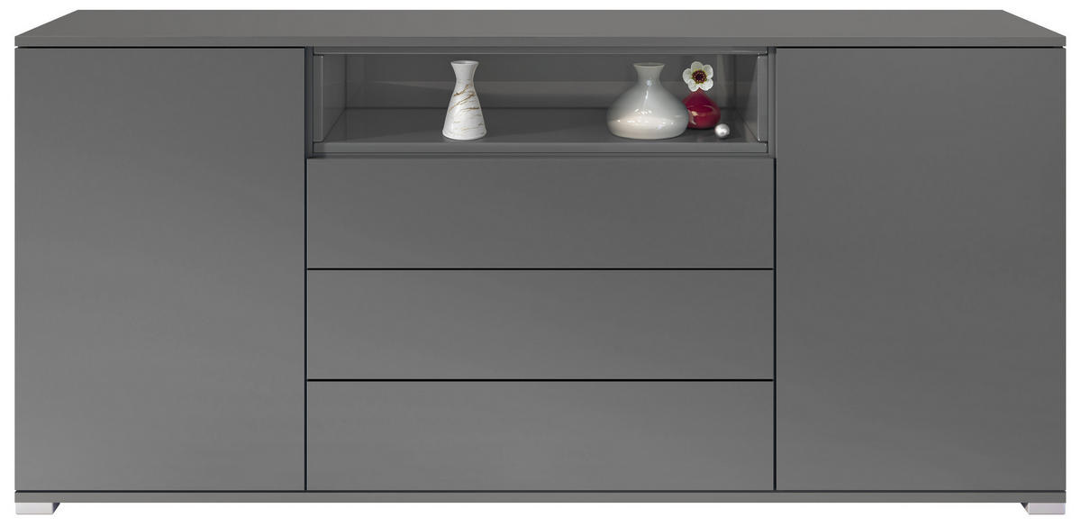 SIDEBOARD Skadu Grau Hochglanz - Grau, Holzwerkstoff (166.5/75.5/35cm) - Vladon