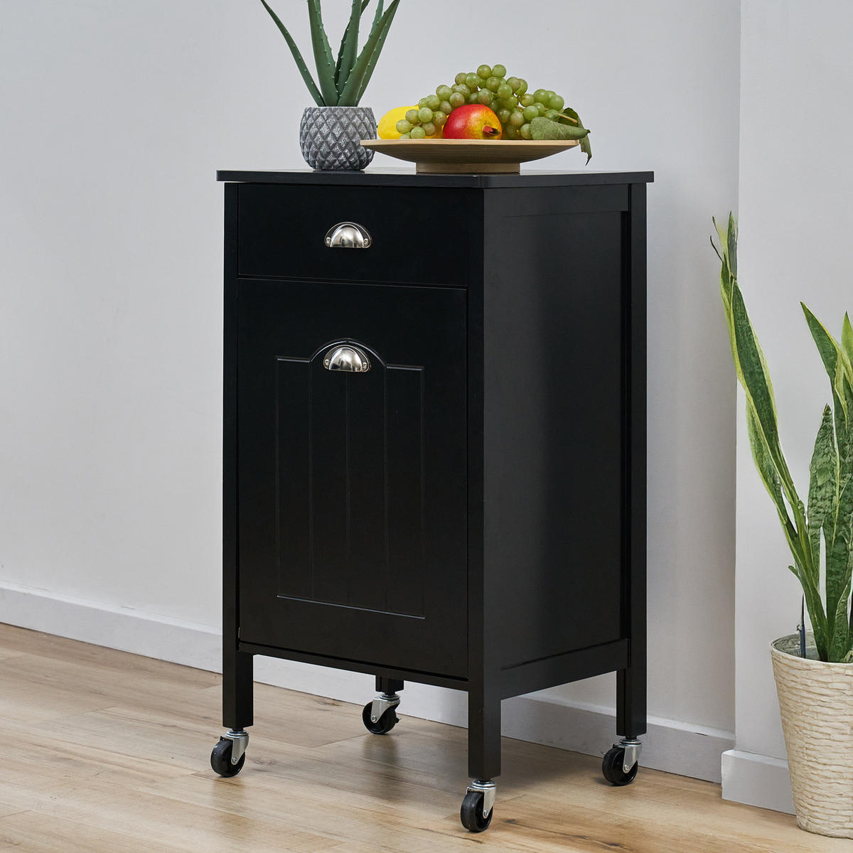 KÜCHENWAGEN mit 2 Behältern Schwarz - Schwarz, Holz (48/3.5/37cm) - SVITA