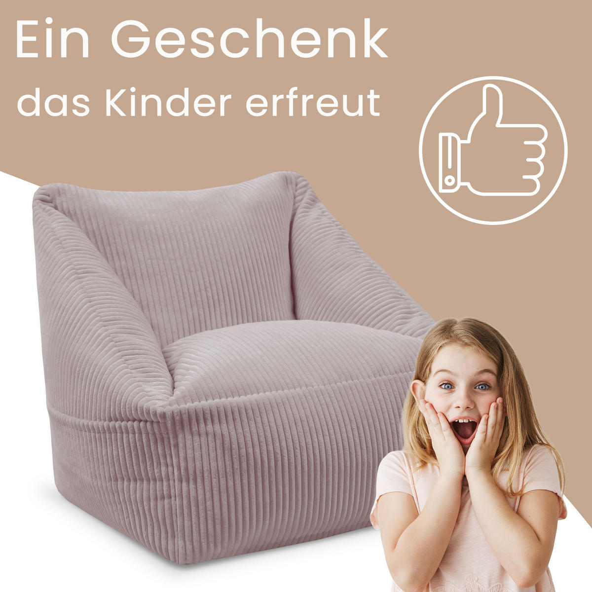 SITZSACK-SESSEL Bambino 55/60/55 cm, weicher Cord 380 g/m², mit Griff & Seitentasche, Rosa - Pink, Textil (55/55/60cm) - Dreamroots