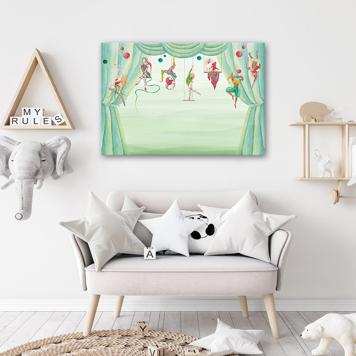 WANDBILD zirkusakrobat - Grün, Textil (60/40cm) - Feeby