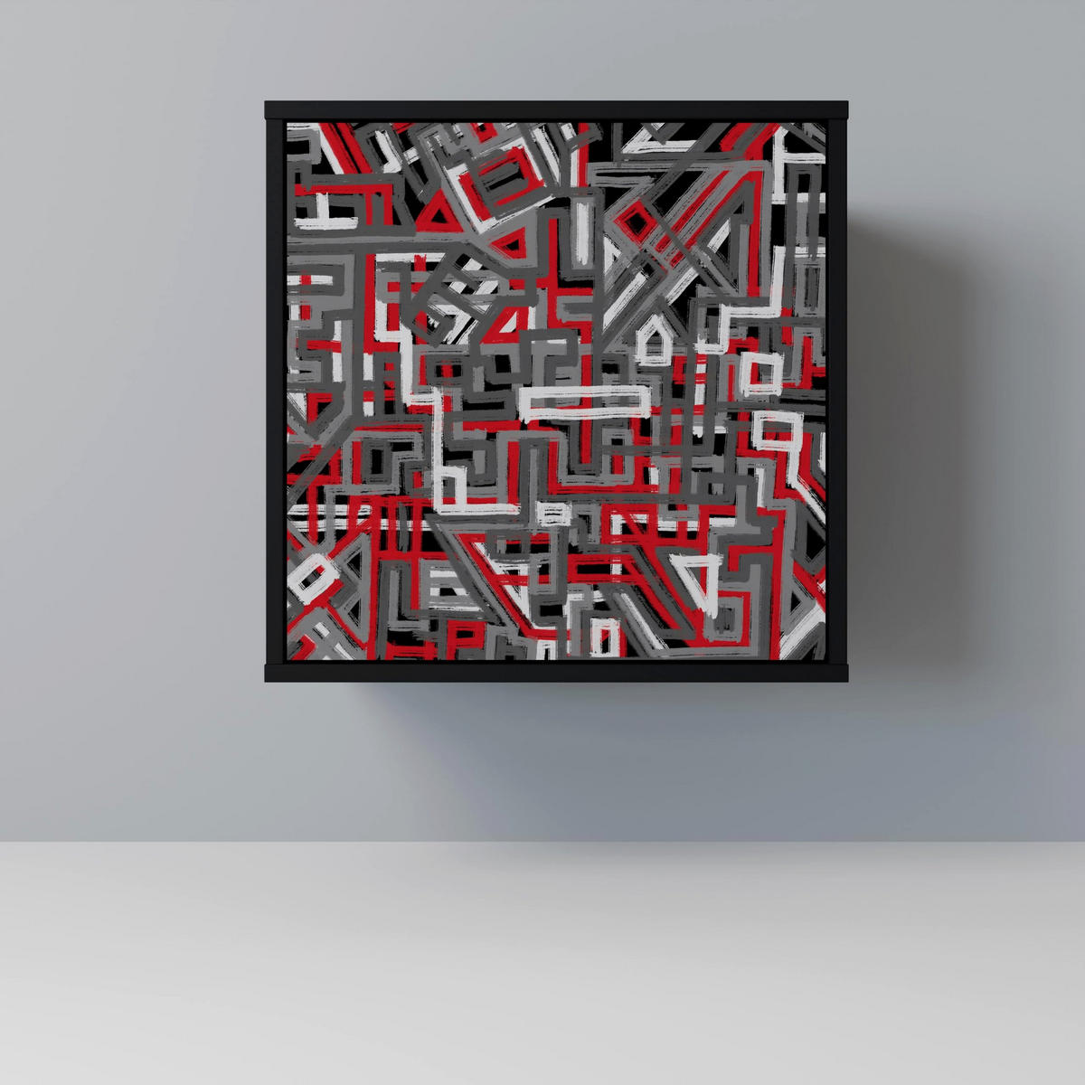SIDEBOARD BROKEN LINES, Schwarz, 57,5x42x75,5 cm, Goldfarbene Metallfüße - Goldfarben/Multicolor, Holzwerkstoff/Metall (57.5/75.5/42cm) - SpaceRebels