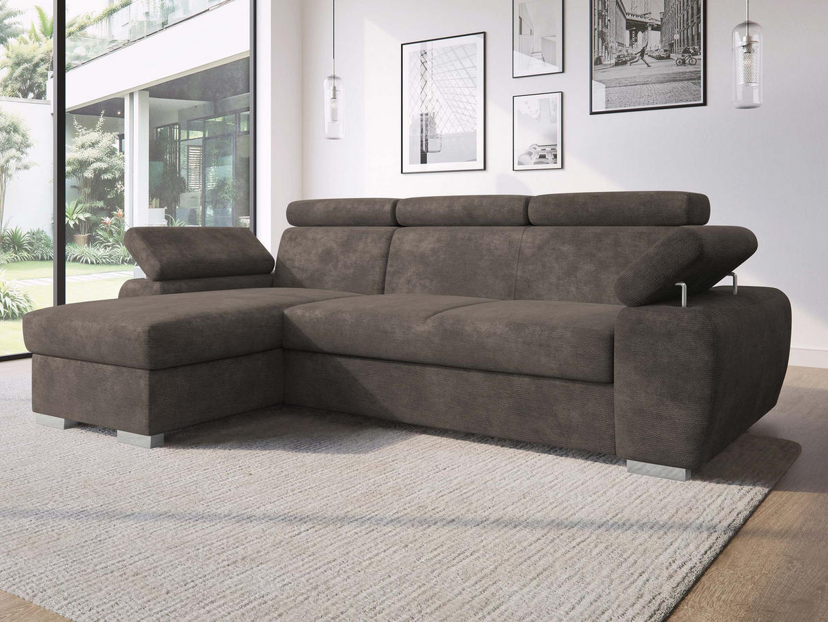 ECKSOFA Plaza L - Silberfarben/Braun, Holz/Kunststoff (255/170cm) - MIRJAN24
